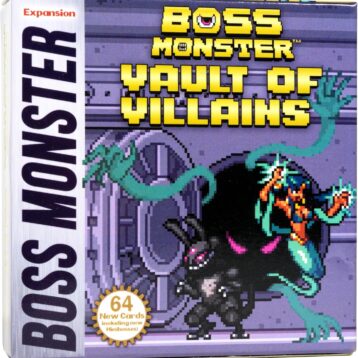 Boss Monster Vault of Villains expansion box with pixel art villains and treasure chest design