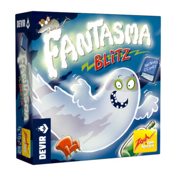 Fantasma Blitz Multilanguage board game box with wooden pieces and white ghost figure