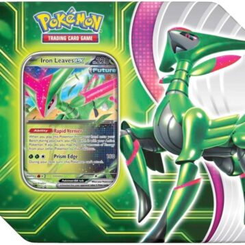 Pokémon TCG Paradox Clash Tin Iron Leaves ex with promo card and booster packs