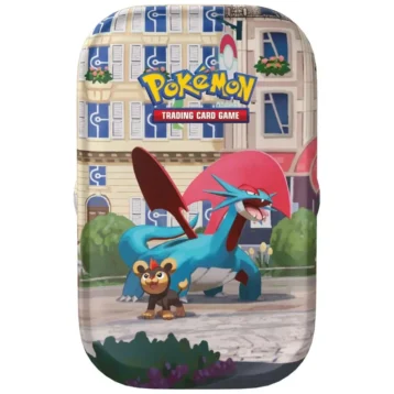 Pokémon TCG Lumiose City Mini Tin with booster packs and collectible items