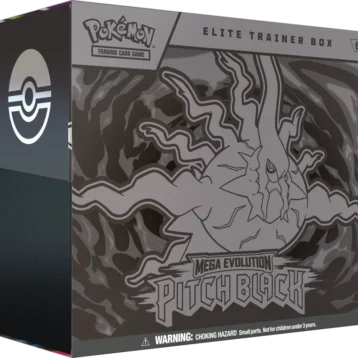 Pokémon TCG Mega Evolution Pitch Black Elite Trainer Box with Zarude promo card and accessories